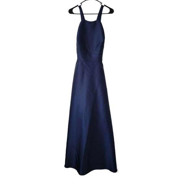 NWT Alfred Sung Halter Lace-up A-line Maxi Dess in Midnight - Picture 4 of 4